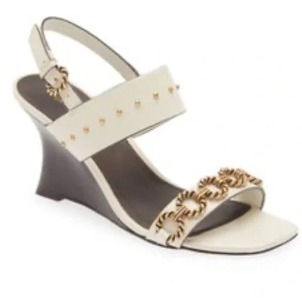 Brand New Tory Burch sz 6.5 , 9 Vintage Plaque Stud Sandal Ivory White 137007